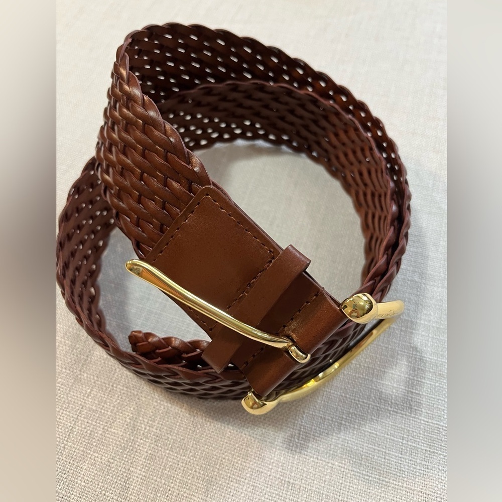 Michael Kors Womens Brown Leather Belt Gold Buckle Size M 45”